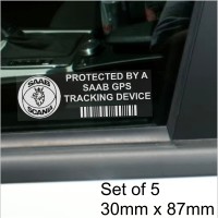 5 x SAAB GPS Tracking Device Security WINDOW Stickers 87x30mm-9-3 9-5 9000 9-7X 9-4X-Car,Van Alarm Tracker